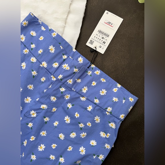 ZARA Blue Cornflower Cropped Daisy Pants M - Picture 7 of 7